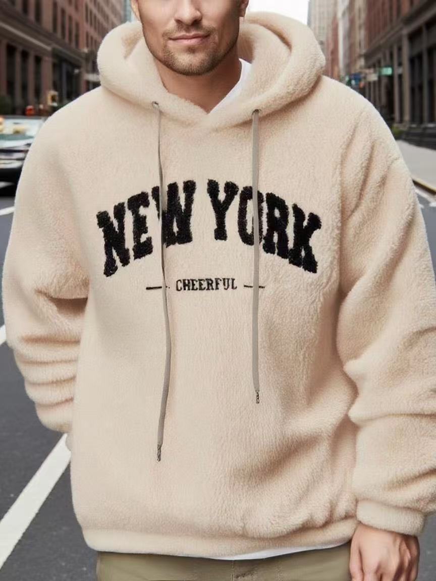 Herren nan kuscheliger Fleece-Hoodie mit Relief-Logo, Kordelzug und Kängurutasche EB