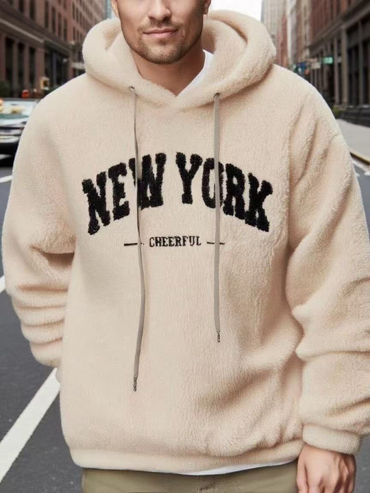 Herren nan kuscheliger Fleece-Hoodie mit Relief-Logo, Kordelzug und Kängurutasche EB
