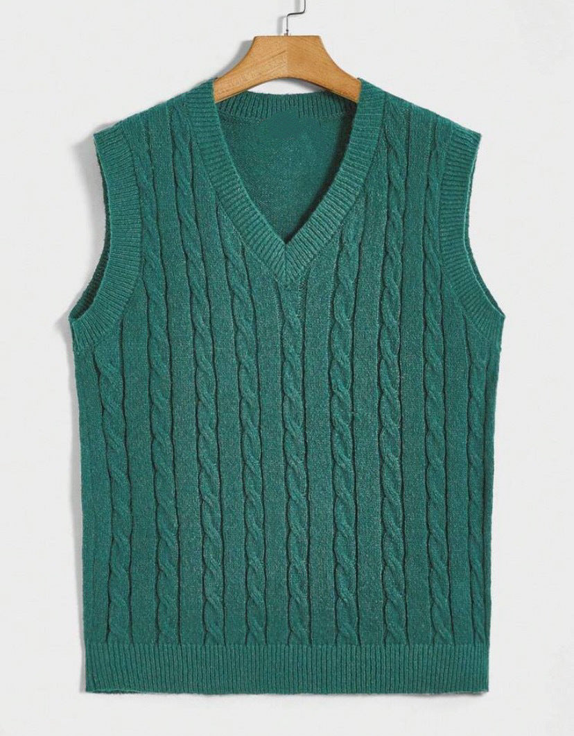 Damen Strickweste mit V-Ausschnitt und Zopfmuster EB