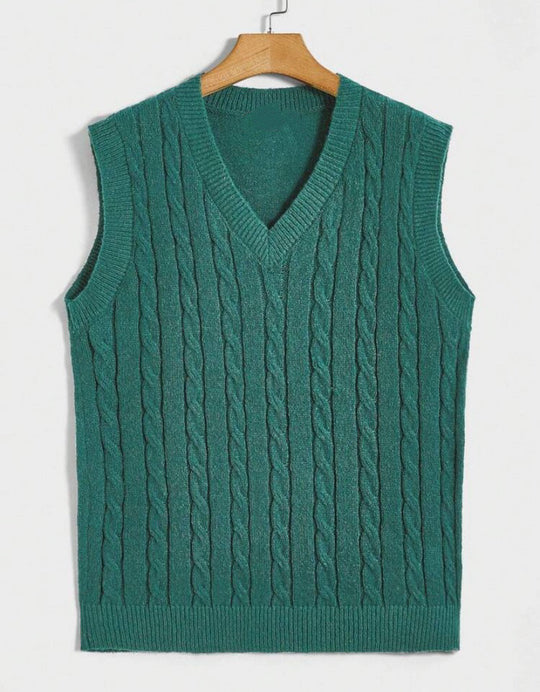 Damen Strickweste mit V-Ausschnitt und Zopfmuster EB