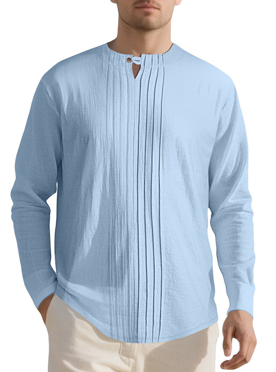 Herren Langarmshirt mit modischem Henley-Ausschnitt und Faltenstruktur EB