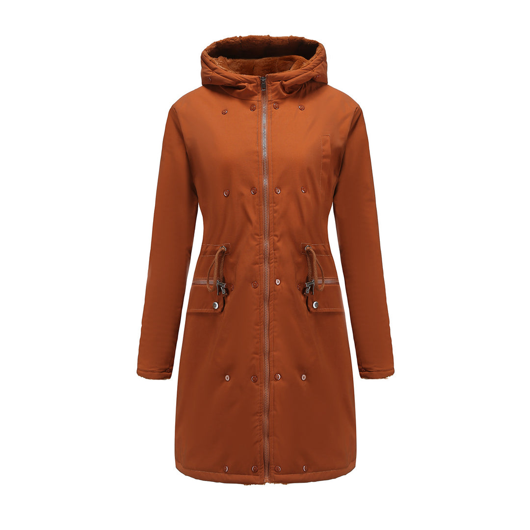 Damen elegante Parkajacke mit luxuriösem Kunstfellbesatz EB