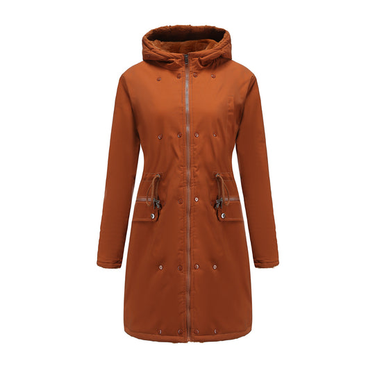 Damen elegante Parkajacke mit luxuriösem Kunstfellbesatz EB