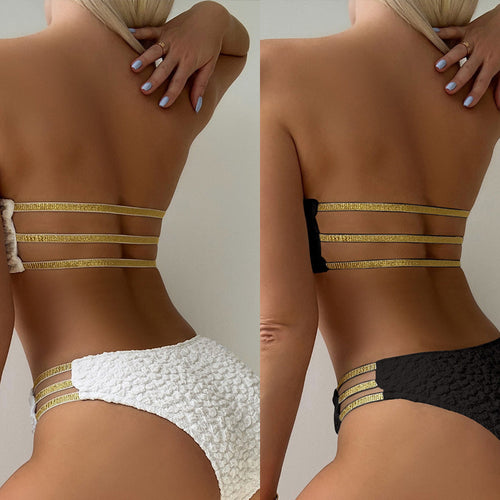 Damen Bandeau-Bikini mit elegantem Design und goldenen Akzenten EB