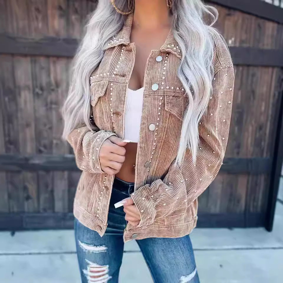 Damen Cordjacke mit Perlenverzierung EB