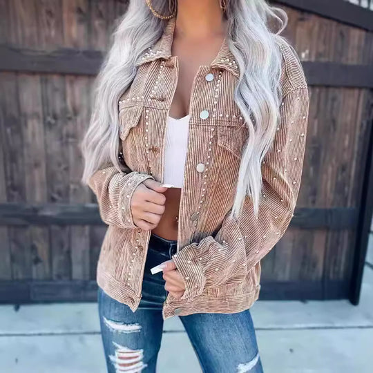 Damen Cordjacke mit Perlenverzierung EB