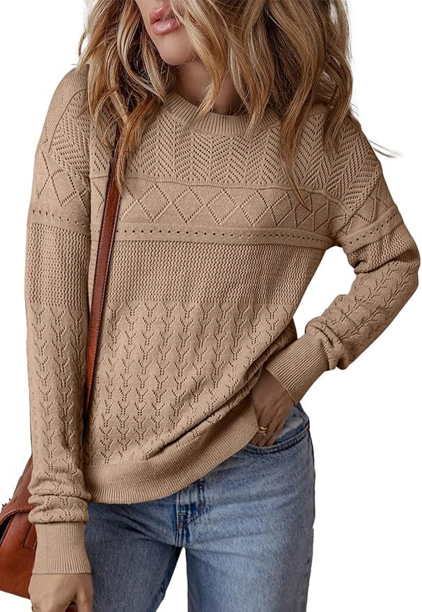 Damen Strickpullover mit strukturiertem Muster und Rundhalsausschnitt EB