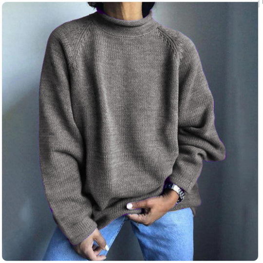 Damen nan kastiger Feinstrickpullover mit kurzem Stehkragen und Raglanärmeln EB