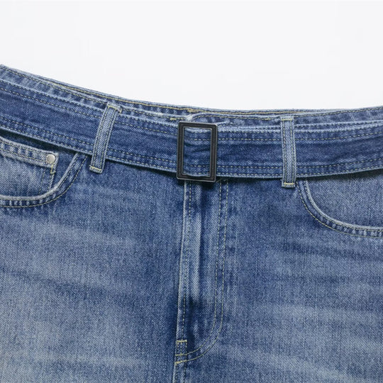 Damen Jeansrock mit verstellbarem Gürtel und klassischen Taschen EB
