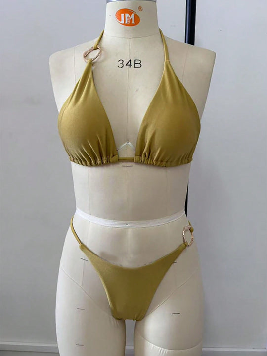 Damen Triangel-Bikini-Set mit modischen Metallringen EB