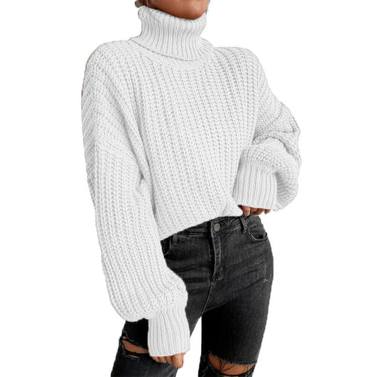 Damen Grobstrickpullover mit hohem Kragen und lässigem Schnitt EB