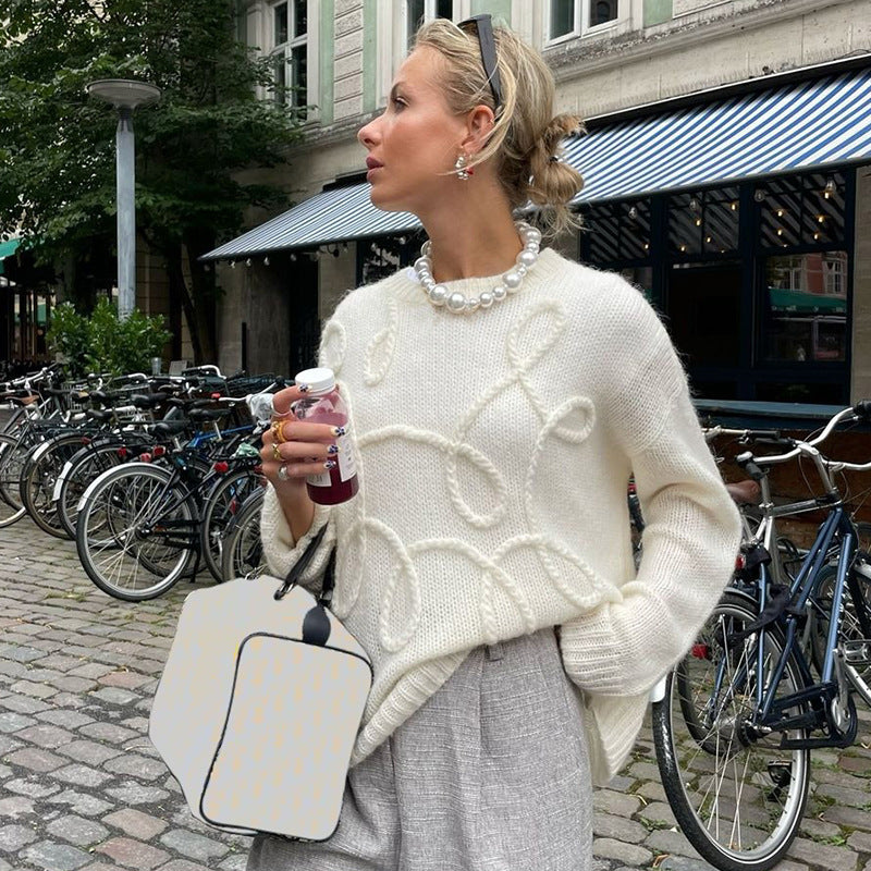 Damen Strickpullover mit floralem Garnmuster EB