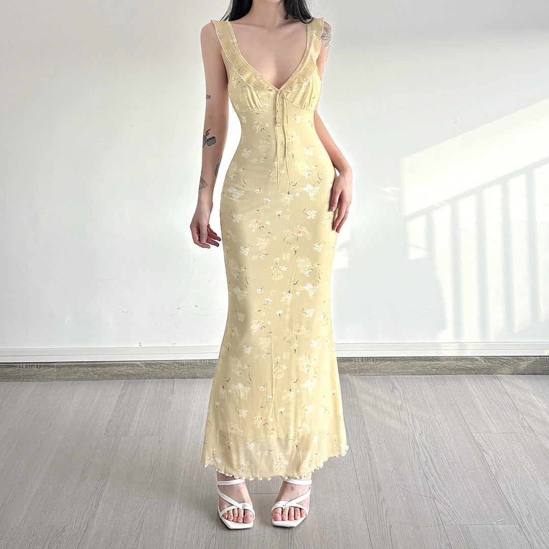 Damen Maxikleid mit floralem Design und verstellbarem Träger EB