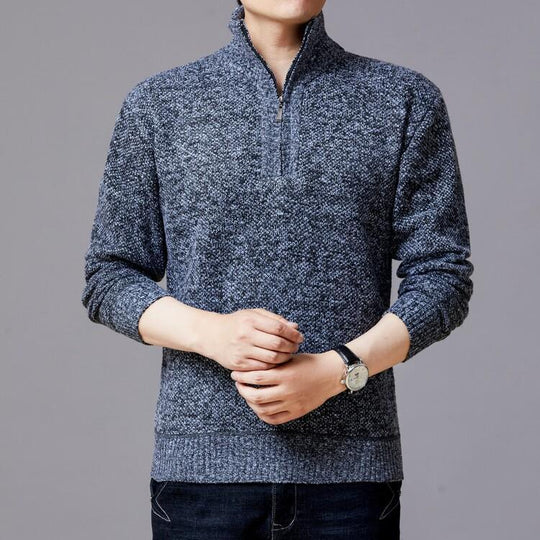 Herren Strickpullover mit modernem Stehkragen und strukturierter Oberfläche EB