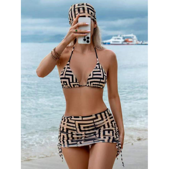 Damen Triangel-Bikini mit modischem geometrischem Design und verstellbaren Trägern EB