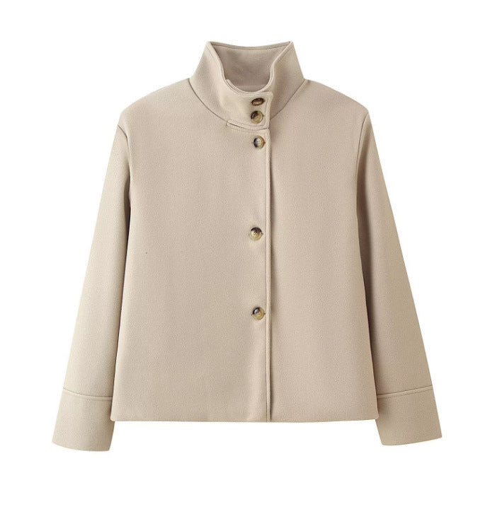 Damen modische Kurzjacke mit hohem Kragen und Knopfverschluss EB