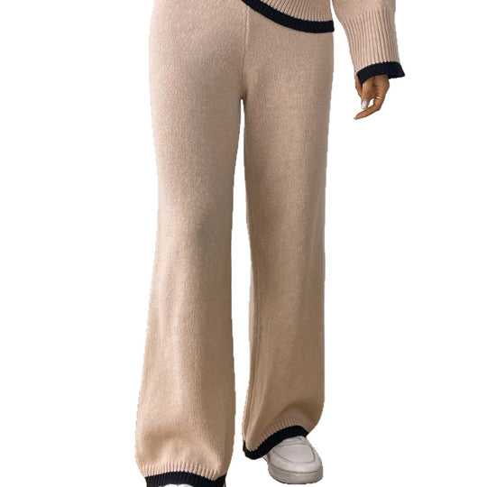 Damen lässige Strickhose mit kontrastierendem Bündchen EB