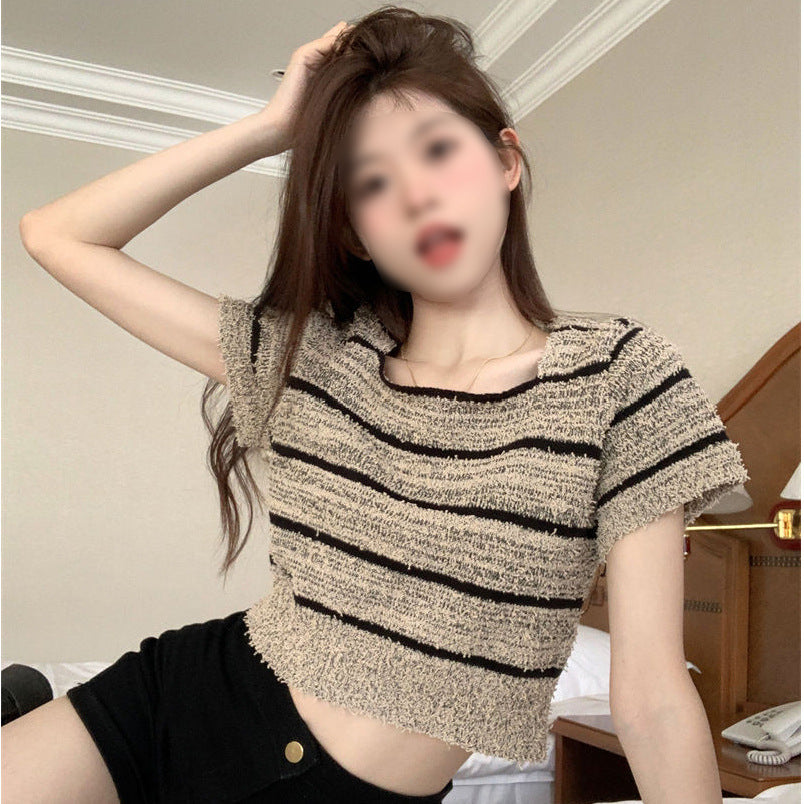 Damen Cropped Top mit modischem Streifenmuster und lässigem Schnitt EB