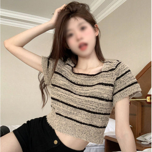 Damen Cropped Top mit modischem Streifenmuster und lässigem Schnitt EB