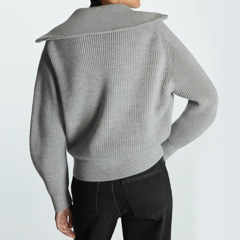 Damen Gestreifter Half‑Zip Strickpullover mit Matrosenkragen und überschnittener Schulter EB