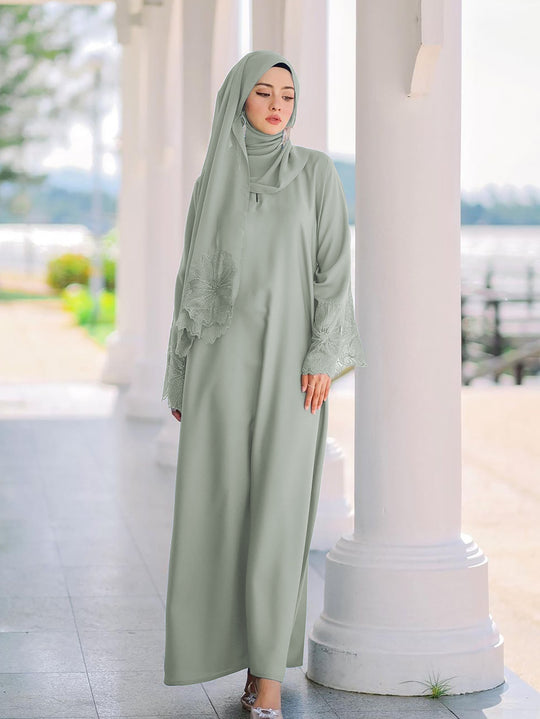 Damen Elegantes Maxi-Kleid mit floralem Spitzenbesatz EB
