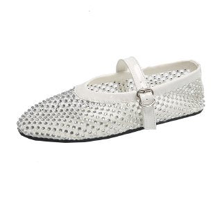 Damen Ballerinas mit strassverzierten Details und Riemchenverschluss EB