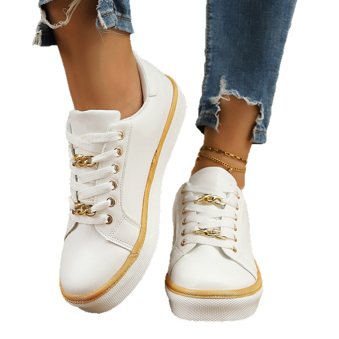 Damen modische Schnürsneaker mit goldener Kettenverzierung EB