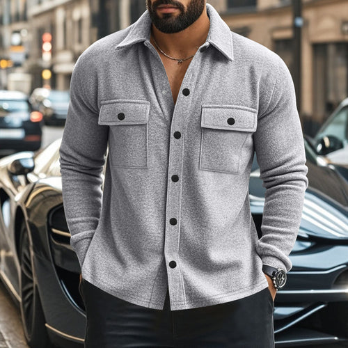 Herren nan modische Overshirt-Jacke in Filzoptik mit aufgesetzten Brusttaschen und sichtbarer Druckknopfleiste EB
