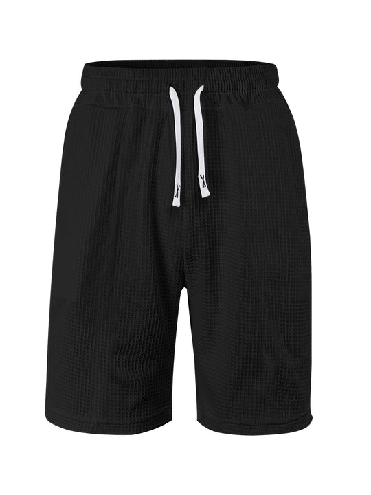 Herren nan atmungsaktive Waffel-Pyjama-Shorts mit elastischem Komfortbund, Tunnelzug und seitlichen Eingrifftaschen EB