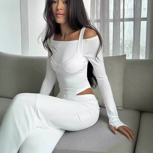 Damen Elegantes Langarmoberteil mit asymmetrischem Schnitt und modischem Design EB