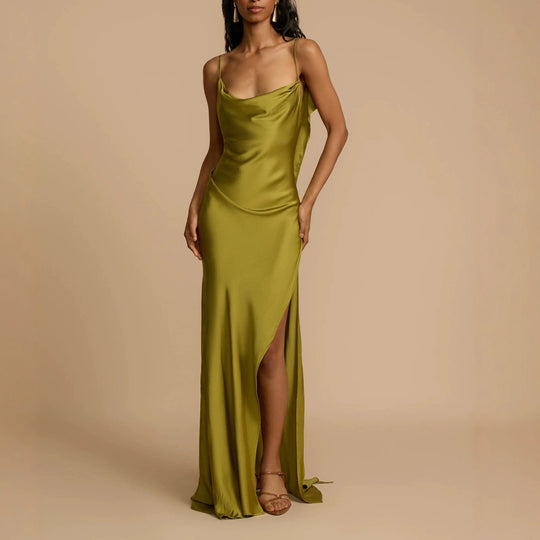 Damen Elegantes Maxikleid mit tiefem Ausschnitt und seitlichem Schlitz EB