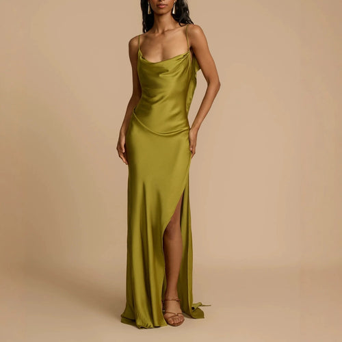 Damen Elegantes Maxikleid mit tiefem Ausschnitt und seitlichem Schlitz EB
