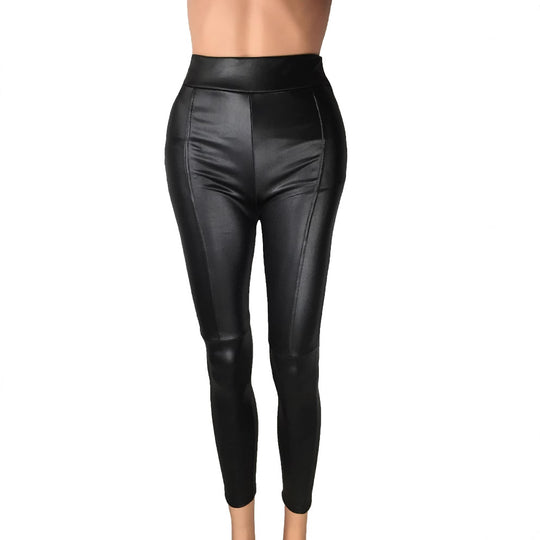 Damen Hochtaillierte Leggings aus hochwertigem Kunstleder mit nahtloser Verarbeitung EB