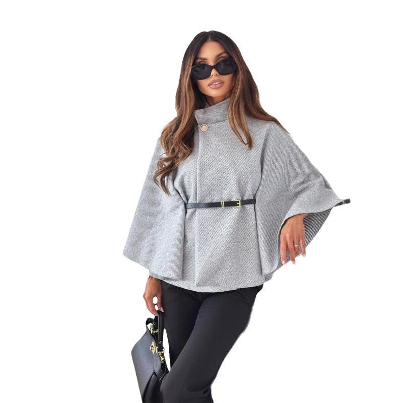 Damen elegante Umhangbluse mit gefaltetem Design und tailliertem Gürtel EB