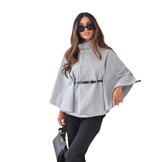 Damen elegante Umhangbluse mit gefaltetem Design und tailliertem Gürtel EB
