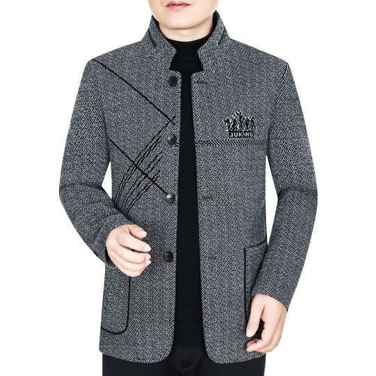 Herren Stehkragen-Mantel aus strukturierter Wollmischung mit schmaler Silhouette EB