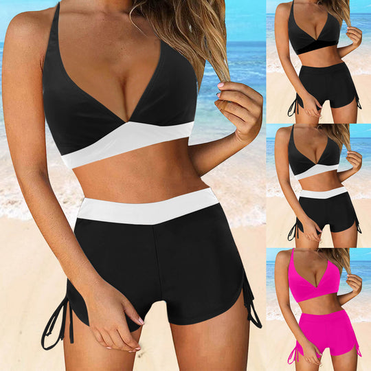 Damen Sportliches Bikini-Set mit modischem Hochbund und Seitenbindebändern EB