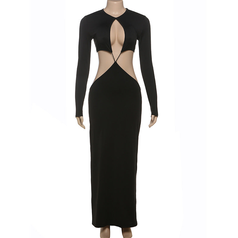Damen Peek-A-Boo Cut-Out Maxikleid mit langem Arm und figurformendem Design EB