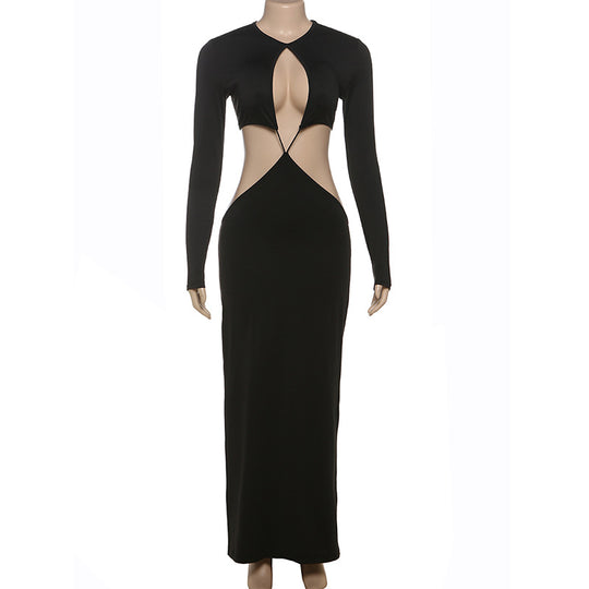 Damen Peek-A-Boo Cut-Out Maxikleid mit langem Arm und figurformendem Design EB