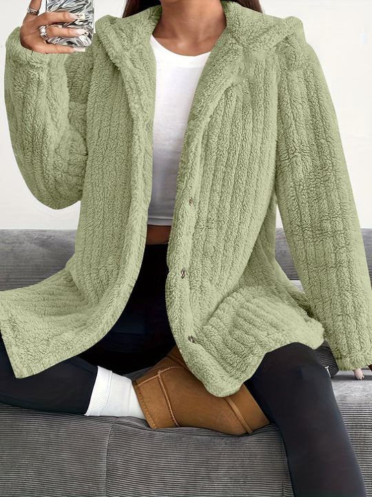 Damen Kuschelige Kapuzenjacke mit Knopfdetails EB