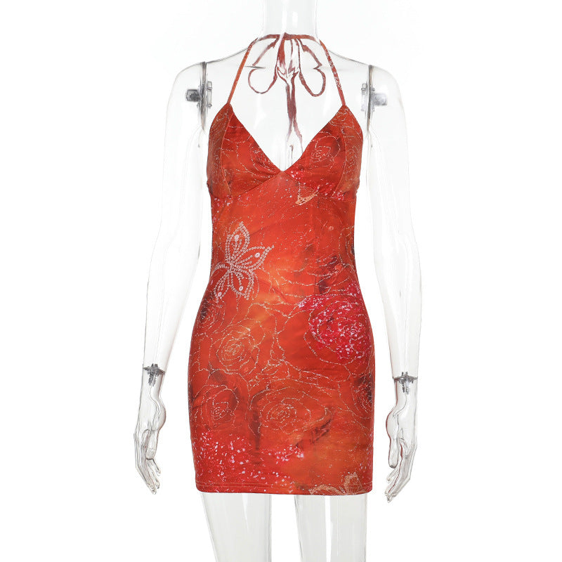 Damen verführerisches Minikleid mit zarten Blumenapplikationen EB