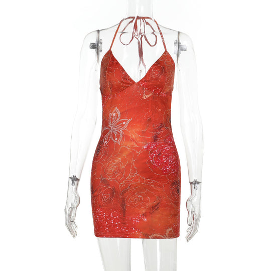 Damen verführerisches Minikleid mit zarten Blumenapplikationen EB