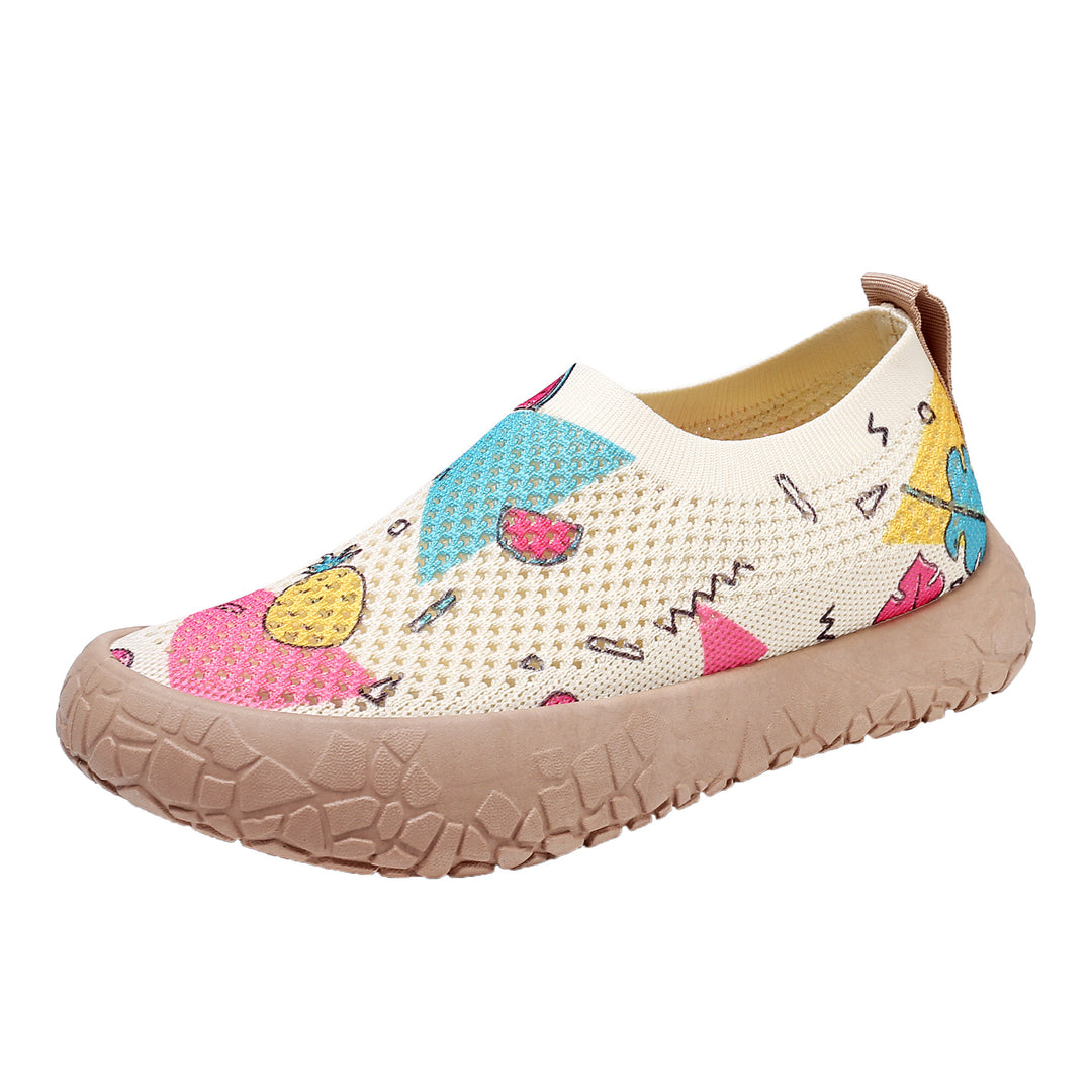Damen Slip-On Freizeit-Schuhe mit Blumenmuster und rutschfester Sohle EB