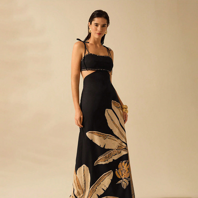 Damen Maxikleid mit floralem Muster und funkelnden Akzenten EB