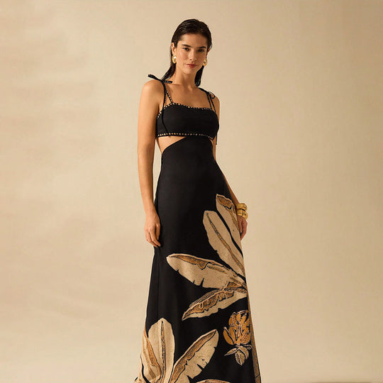 Damen Maxikleid mit floralem Muster und funkelnden Akzenten EB