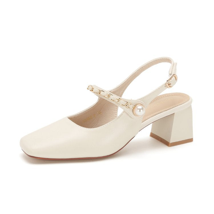 Damen Slingback-Pumps mit quadratischem Absatz und Perlenakzenten EB
