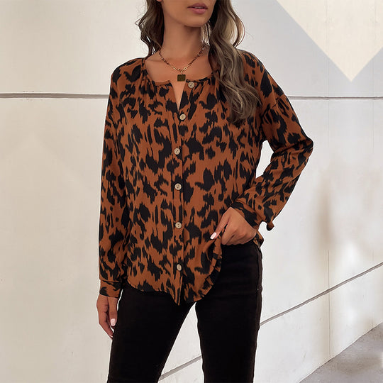 Damen Bluse mit elegantem Tiermuster und lässigem Schnitt EB