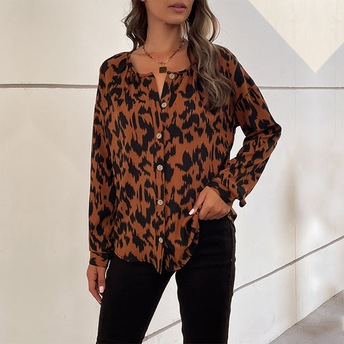 Damen Bluse mit elegantem Tiermuster und lässigem Schnitt EB