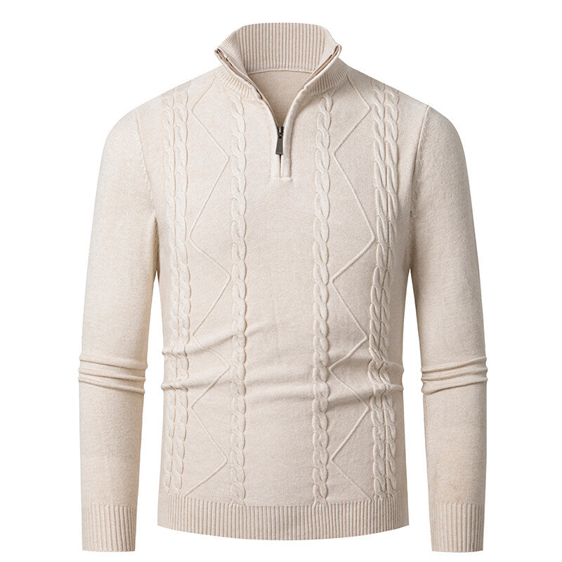Herren Strickpullover mit Stehkragen und Zopfmuster EB