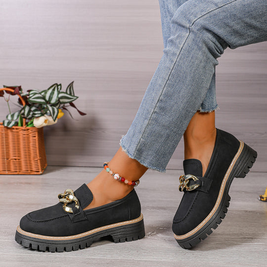 Damen modische Mokassins mit glänzendem Kettendetail und rutschfester Sohle EB